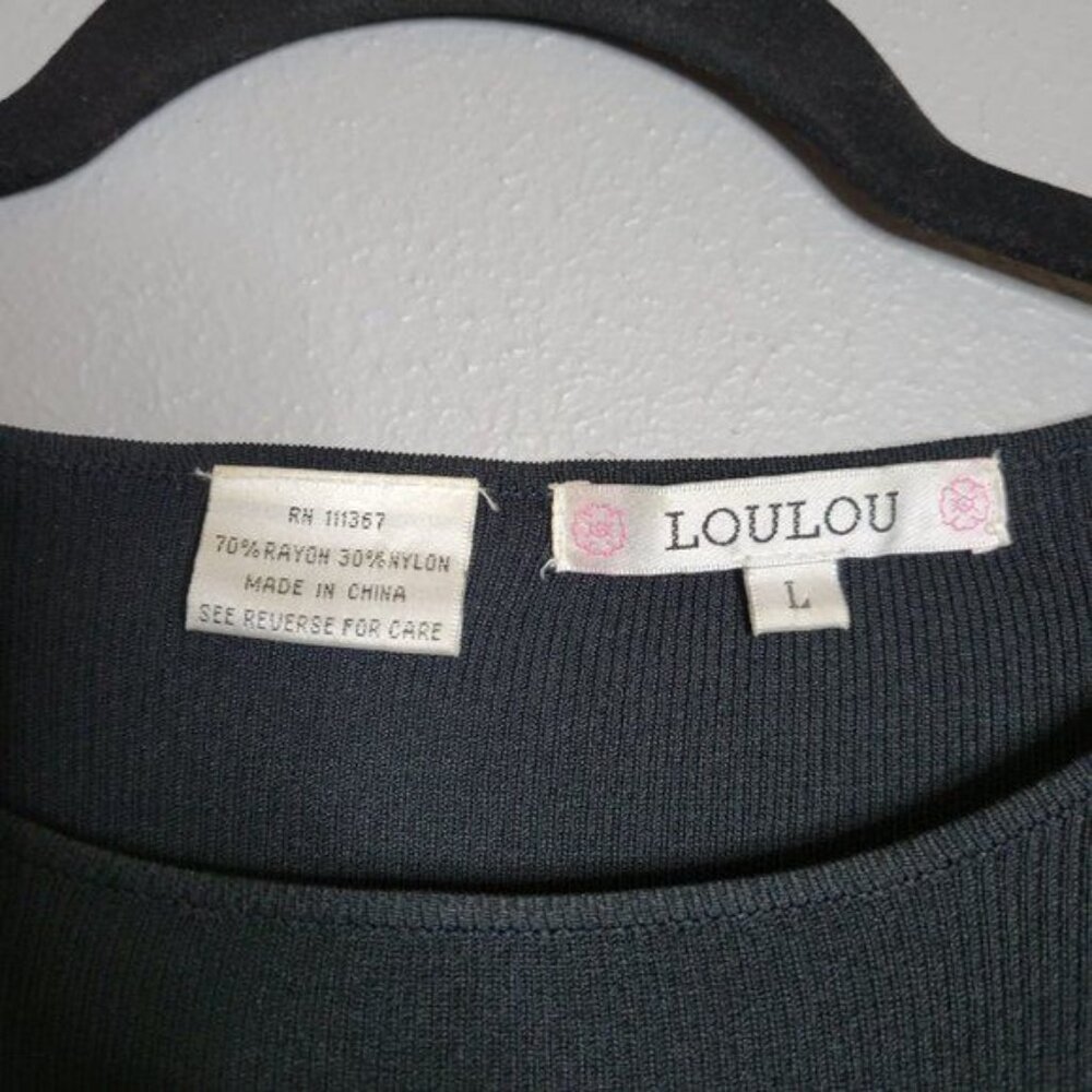 Vintage Fitted Ribbed Applique Beaded‎ Shoulder Detail 3/4 Sleeve Black sz L - Picture 5 of 7